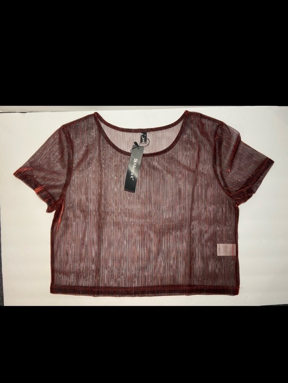 Allegra K Sheer Burgundy Mesh Top – Short Sleeve – NWT